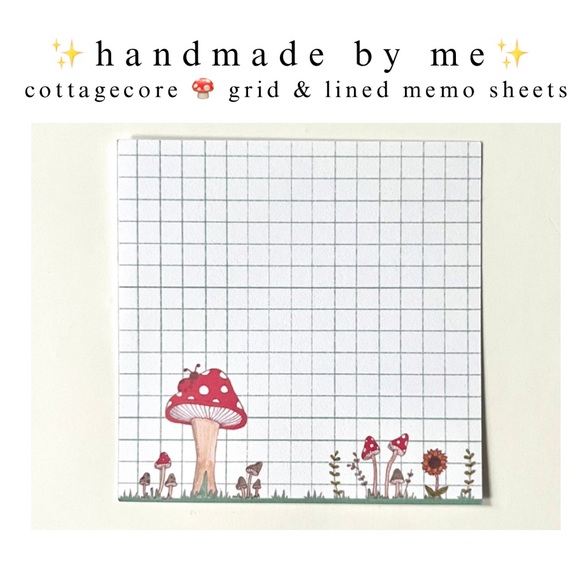 ✨handmade by me✨ cottagecore 🍄 grid & lined memo sheets 3” x 3” - Picture 1 of 11